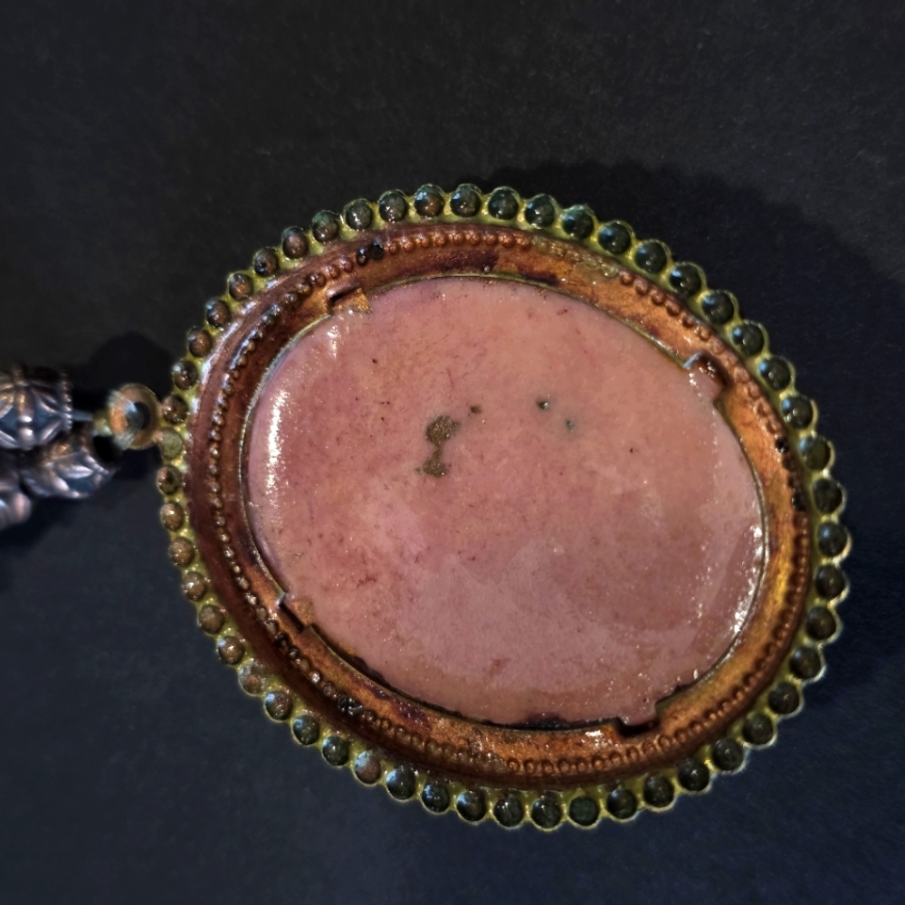 Vintage Victorian Rose Cameo Turquoise & Copper 3D Enameled Necklace - Picture 6 of 7
